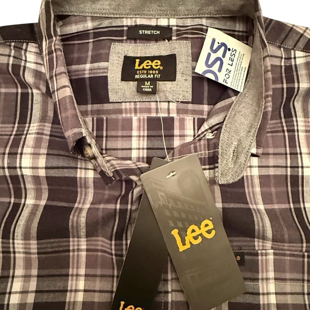 Lee Black White Grey Plaid Men’s Size M Long Sleeve Button Up Casual Shirt - Picture 3 of 16